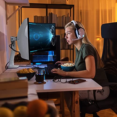 Ergotron – HX HD Premium Heavy Duty Gaming Monitor Arm, Single Monitor Desk Mount – for 1000R Curved Ultrawide Monitors Up to 49 Inches, 28 to 42 lbs, VESA 75x75mm or 100x100mm – HD Pivot, White 6