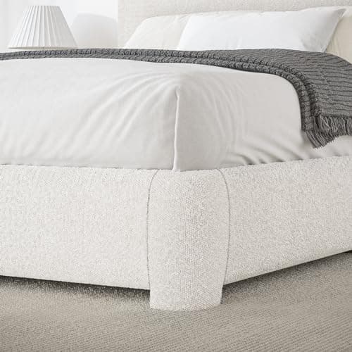 Queen Bed Frame with Headboard, Boucle Upholstered Platform Bed Frame, Modern Style, Soft Rounded Corners, Noise Free, Easy Assembly, Off White Boucle 5