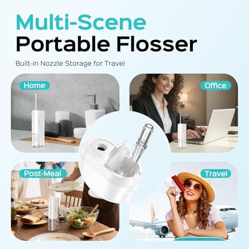 COSLUS T40 Mini Water Flosser for Travel: Portable Compact Design, Cordless Oral Irrigator with 4 Jet Tips Storable, IPX7 Waterproof for Braces, Orthodontic, Sensitive Gums Outing & Home, White 7