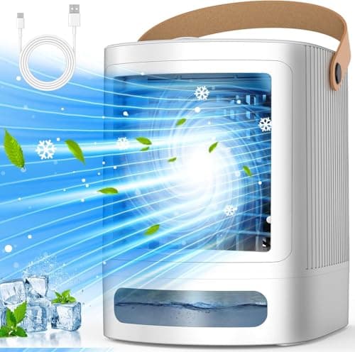 FANCOLE Portable Air Conditioners, 3-IN-1 Small Air Conditioner w/ 3-Level Humidify & 3 Speeds, 7-Color Night Lights, Top Fill Tank for 8H Cooling, Desk Mini Air Conditioner for Bedroom Room Office