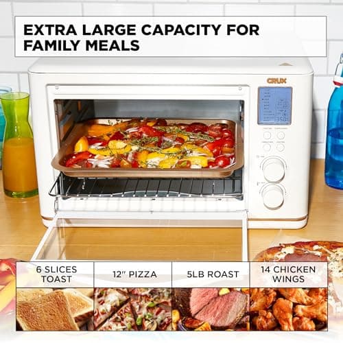 CRUX 6 Slice Digital Toaster Oven with Air Fry, TurboCrisp Technology with 11 Cooking Options, Adjustable Temperature and Removable, PFOA Free, Dishwasher-Safe Accessories, 1800W, White 5