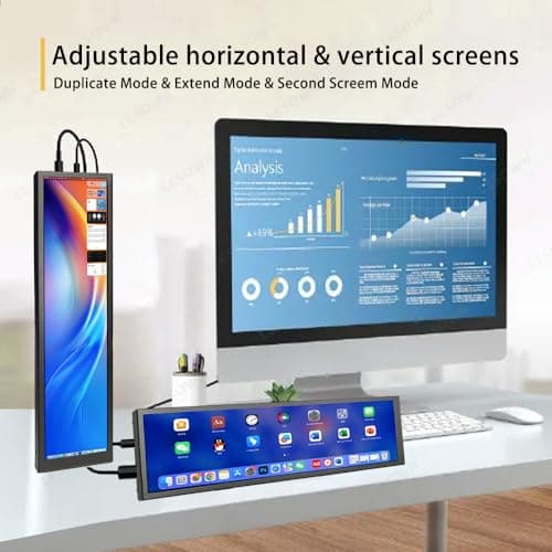 LESOWN 8.8 inch Monitor PC Case Temperature Display mini Ultra Wide Secondary Screen Long Stretched Bar Display AIDA64 PC Sensor Panel 1920x480 Small Temp Monitor for RPi CPU Monitoring 7