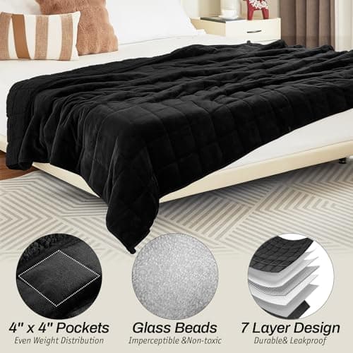 Sherpa Fleece Adult Weighted Blanket, 15 Pounds Dual Sided Soft Plush Blanket for Couch Bed Sofa, Heavy Thick Blankets with Glass Beads Great for Sleep, 60 x 80 inches, Black on Both Sides 7