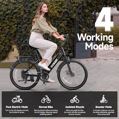 GOKEEP EP26A Step Through Electric Bike – Premium Adult E-Bike with 360° Safety, Peak Power 1000W, Shimano 7-Speed, IPX54 Waterproof Battery, and AI-Assisted Riding Modes - Black 8