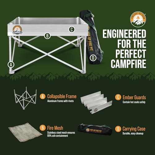 Fireside Outdoor Portable Fire Pit for Camping Fire Pit 24 Inch - Collapsible Pop Up Firepits for Outside, Portable Campfire Pits, Small Firepit for Outside, Weighs 7 lbs, Heat Shield NOT Included 3