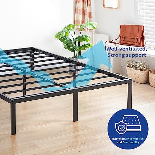 Olee Sleep 14 Inch Heavy Duty Steel Slat Anti-Slip Support, Easy Assembly Platform Bed Frame, Noise Free Steel Mattress Foundation, Maximum Storage, No Box Spring Needed, Black (Queen Size) 5