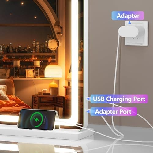 Hasipu Vanity Mirror with Lights, 37.4" x 26" LED Makeup Mirror, Lighted Makeup Mirror with Dimmable 3 Modes, Touch Screen Control Vanity Mirror Round White 8