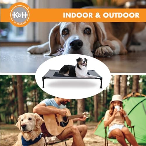 K&H Pet Products Outdoor Elevated Dog Cot, Breathable Cooling Elevated Cot Hammock Pet Bed for Large Dogs, Washable Mesh Cover, Raised Metal Frame, Collapsible, Portable - Large 42 X 30in Gray 9