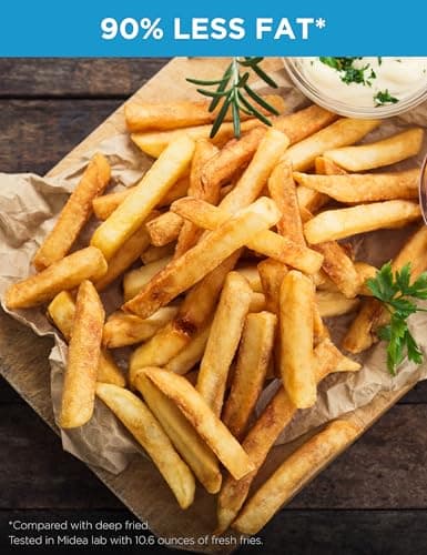 Midea Air Fryer 5.5 Quart with See-Thru Window, Rapid Air Technology, 9 Preset Menus for Quick and Easy Meals,1 Minute Button and Favorite Function, 90% less oil 5