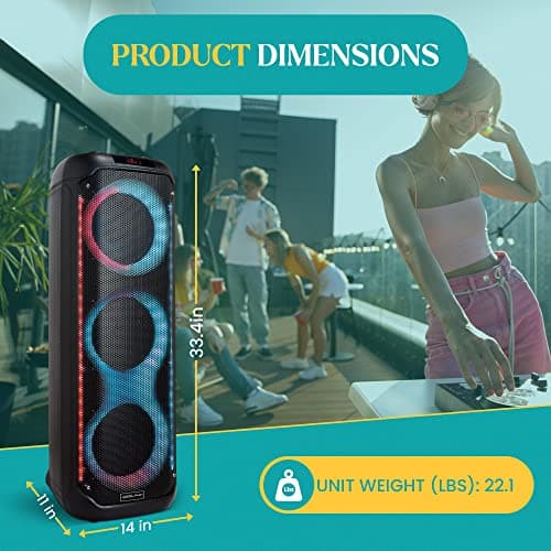 Dolphin KaraokeBox 380: Triple 8" Bluetooth Party Speaker – Powerful Sound System, Long-Lasting Rechargeable Battery, LED Lights, 35-Inch Tall, Portable Design, AUX/USB/TF/Bluetooth Connectivity 9