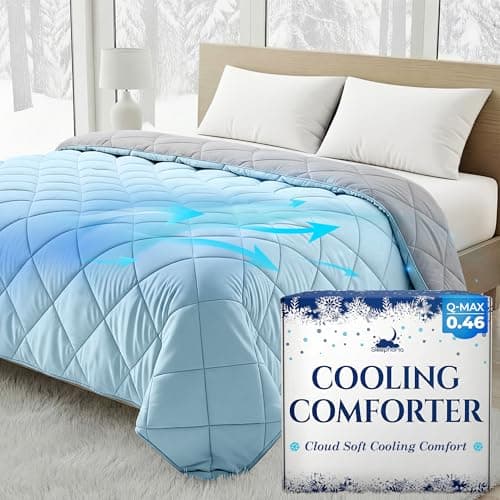 SLEEPHORIA Cooling Comforter - BreezeWeave Cooling Blanket King Size for Hot Sleepers & Deep Rest - Cloud Soft, Breathable, Ultra Durable, Easy Care, Reversible - 108 x 90 in (Blue & Light Grey)