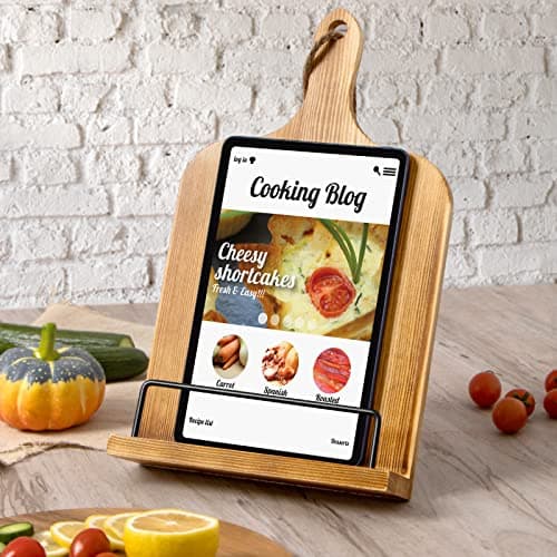 PUERSI Cook Book Stand for Kitchen Counter, Wooden Cookbook Holder, Adjustable Recipe Book Holder - Brown 3