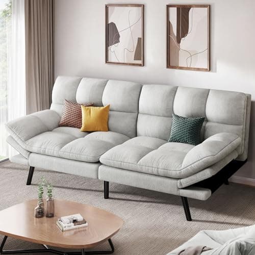 YITAHOME 70″ Convertible Futon Sofa Bed, Cat-Scratch-Proof Fabric Futon Couch with Adjustable Backrest and Armrest, Modern Loveseat Sleeper for Living Room Home Office, Beige