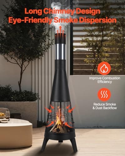 VEVOR Chiminea, 20 Inch Outdoor Wood Burning Firepit, Conical Fireplace for BBQ & Warming, Outside Wooden Fire Pit with Grill Mesh, Chimney Coat & Rustproof Chiminea Lid, for Patio, Garden, Backyard 6