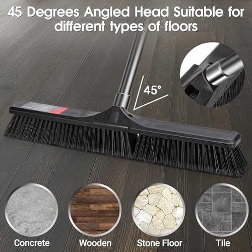 Push Broom Outdoor Heavy Duty,Masthome 24" Push Broom with Stiff Bristles,Heavy Duty Garden Broom,Outdoor Stiff Sweeping Broom for Garage Yard Patio Deck Concrete Wood Stone Floors Scrub and Cleaning 5