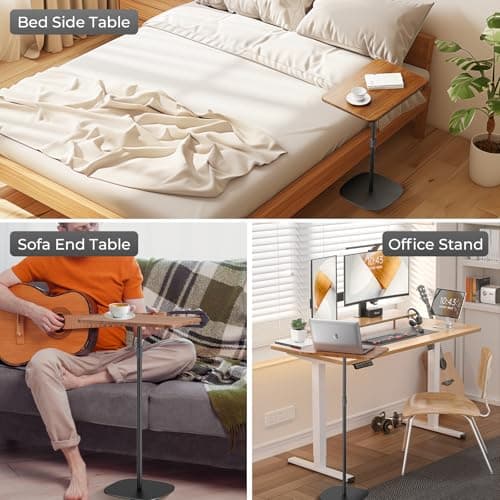 POLESTO Portable Laptop Floor Stand, Bedside/Sofa Table with Height Adjustable 18''~48'', Sleek Wooden Lectern Standing Desk Mobile Podium for Home, Office, School, Black 7