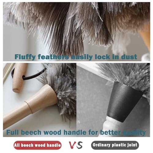 Ostrich Feather Duster for Cleaning-Furniture Dusters with Handle Ddzmz Hand Duster with Fluffy Natural Genuine Feather Reusable Household Duster, Gray and Brown(Length 16") 5