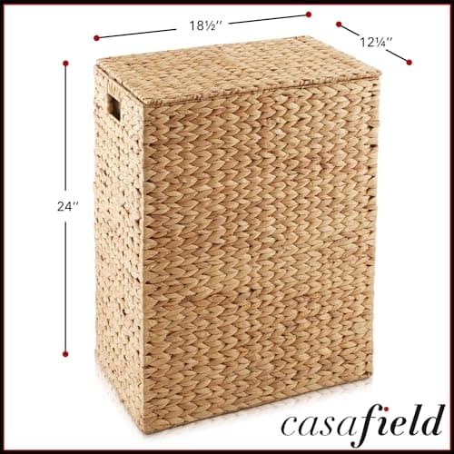 Casafield Large Laundry Hamper with Lid and Removable Liner Bag - Natural, Woven Water Hyacinth Rectangular Laundry Basket Sorter for Clothes and Towels 7