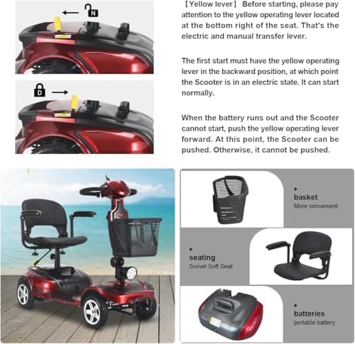 Heavy Duty 4 Wheel Mobility Scooters for Seniors & Adults 350-400 lbs Capacity - 350W All Terrain Fast Mobility Scooter Long Range Power Extended Battery with Charger and Basket Included 6