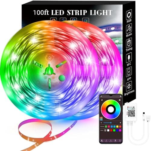 Lcutml 100FT Smart LED Strip Lights , RGB Strip Lights Sync to Music with 40 Key Remote Controller LED Lights for Bedroom, Christmas Lights decration (Multi-Colored, 100FT)