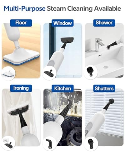 Hivroo F2 Steam Mop,12-in-1 Handheld Steam Cleaner,Powerful Detachable Steam Mop for Floor Cleaning,360ML Tank,15FT Power Cable,Scrubbing Steam Cleaner for Home,Hardwood,Tile,Grout,Furniture-White 5