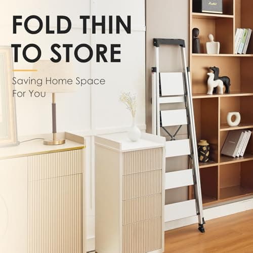 HBtower 5 Aluminum Step Ladder, Strudy Ladders for Home with Tool Tray, Anti-Slip Folding Step Stool for Adults, Light Weight Portable 330lbs Safety for Kitchen Warehouse Outdoor Work 7