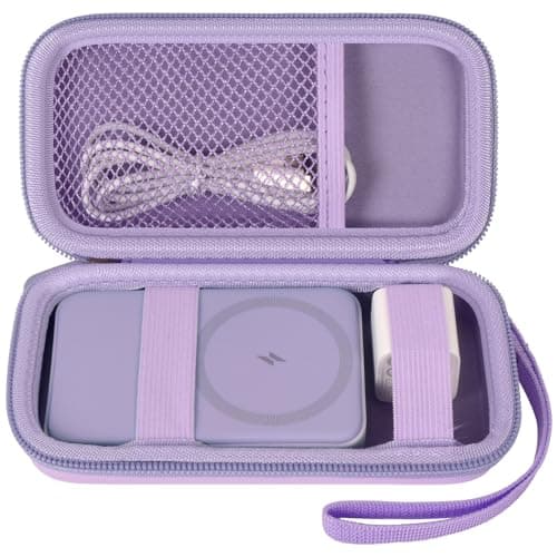 Case for Anker Magnetic Battery 10,000mAh Foldable Wireless Portable Charger, 633/622/621/321 5,000mAh Power Bank (MagGo) Holder, Storage for Baseus Power Delivery -Case Only (Purple, Medium)