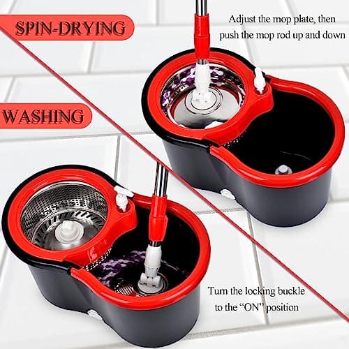Spin Mop and Bucket with Wringer Set, 360° Spinning Mop Bucket System with 3 Microfiber Mop Replacement Heads and 61" Stainless Steel Adjustable Handle for Floor Cleaning 5