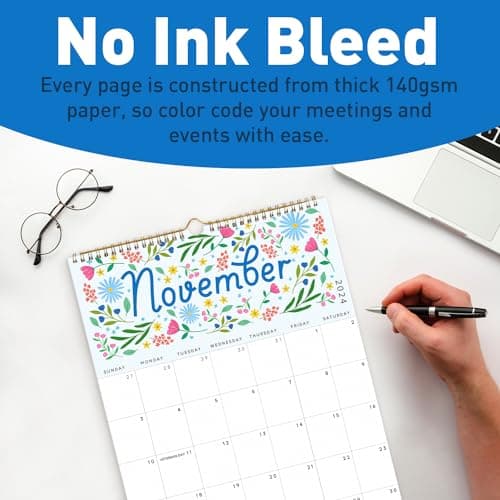 S&O Five Color Floral Wall Calendar from July 2024-December 2025 - Tear-Off Monthly Calendar - 18 Month Academic Wall Calendar - Hanging Calendar to Track Anniversaries & Appointments - 13.5"x10.5”in 8