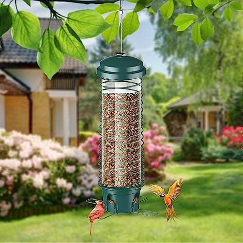LCSEVEN Bird Feeder for Outdoors Squirrel Proof Bird Feeders for Outside Hanging, Metal Wild Bird Seed Feeders for Bluebird, Cardinal, Finch, Sparrow, Blue Jay, 4 Ports, Chew-Proof, Weather-Resistant 6