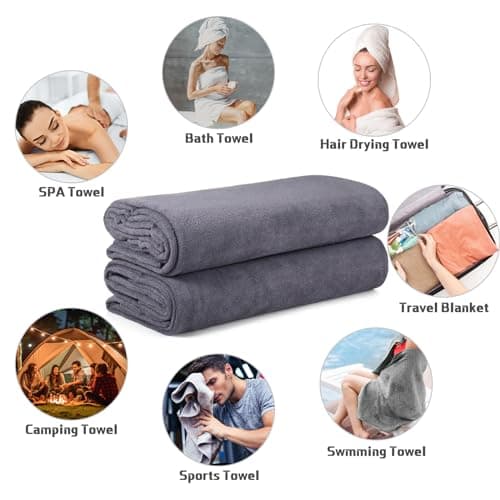 Mixweer 2 Pcs Oversized Bath Towels, 40 x 80 Inch Giant Microfiber Jumbo Bath Sheets Ultra Soft Bathroom Microfiber Quick Dry Absorbent Shower Towels for Spa Camping Beach (Dark Grey) 6