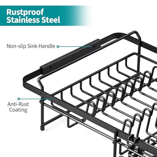 Urackify Expandable in Sink Dish Drying Rack - Adjustable Dish Rack Over Sink, Rustproof Dish Drainer for Kitchen Counter, Dish Strainer with Utensil Holder, Fit Kitchen for 13"-18" 5