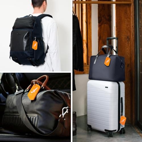 leevanoo Silicone Luggage Tag, 4 Pack Travel Suitcase Tags with Name ID Card, Bright Orange 7