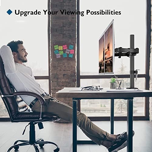 BONTEC Dual Monitor Desk Mount, Full Motion Adjustable Monitor Stand for 13–27 Inch Screens, Heavy Duty Arms Hold Up to 22 lbs Each, VESA 75x75/100x100 mm, C Clamp and Grommet Base, Cable Management 6