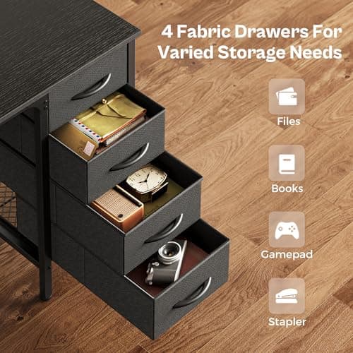 Huuger 47 inch Computer Desk with 4 Drawers, Gaming Desk with LED Lights & Power Outlets, Home Office Desk with Large Storage Space for Bedroom, Work from Home, Black 5