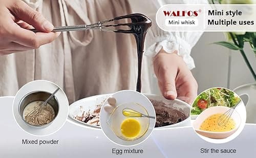 Walfos Mini Whisks Stainless Steel, Small Whisk 2 Pieces, 5in and 7in Tiny Whisk for Whisking, Beating, Blending Ingredients, Mixing Sauces 7