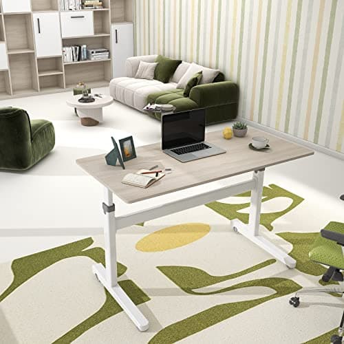 Win Up Time Manual Standing Desk Height Adjustable - Portable Sit to Stand Home Office Desks - Non-Electric Rising Table with Hand Crank and Rolling Wheels - 48 Inch Maple Whole Piece Wood Desktop 6