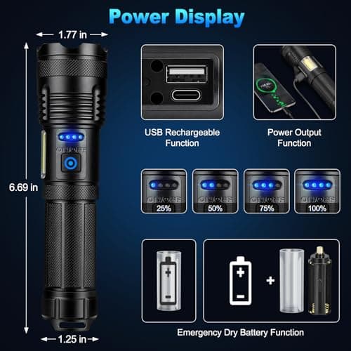 KINGCAESAR Flashlights 90,000 High Lumen - 2 Pack, Ultra Bright Rechargeable Flashlight with 7 Light Modes, LED Flash Light with High Power Battery, IPX7 Waterproof for Home Camping 7