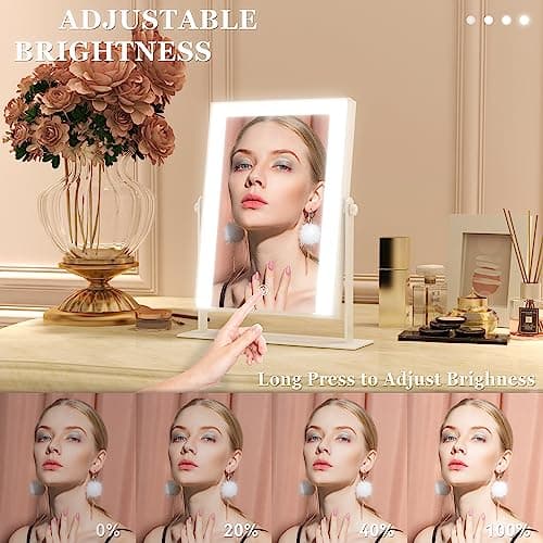 ROLOVE 9"x11" Small Vanity Mirror with Lights, Lighted Makeup Mirror with Light, Portable Tabletop Cosmetic Make Up Mirror, Smart Touch Control, Dual Power Supply, 360°Rotation 5