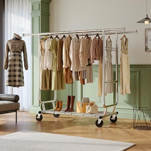 Raybee Clothes Rack Load 630LBS, Heavy Duty Clothes Rack, Rolling Clothing Racks for Hanging Clothes with Wheels, Adjustable & Commercial Garment Rack, 22" D x 75" W x 68" H 8