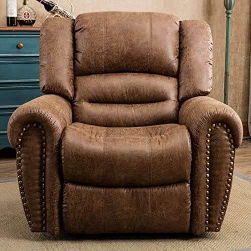 CANMOV Leather Recliner Chair, Classic and Traditional Manual Recliner Chair with Comfortable Arms and Back Single Sofa for Living Room, Nut Brown 6