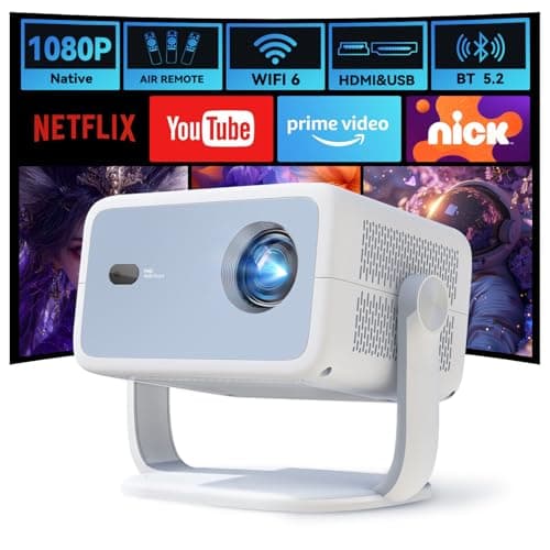 [12000 Lumens Native 1080P Full HD Smart Projector] Electric Focus Auto Keystone, 4K Supported, Built-in Apps Android 11 OS, WiFi 6 and Bluetooth 5.2, 360° Portable Home Cinema Projector with HDMI/USB