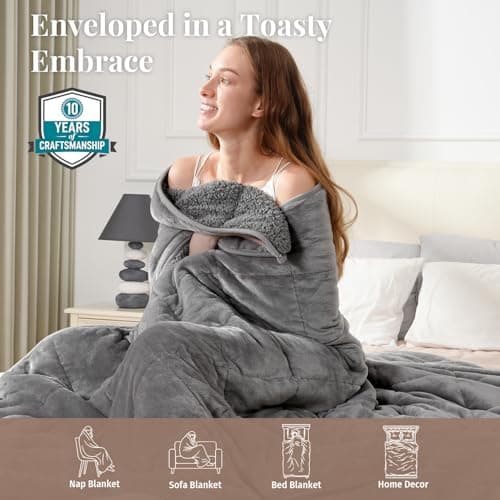 Topblan Sherpa Fleece Weighted Blanket for Adults, 15 lbs Dual Sided Cozy Fluffy Heavy Blanket, Ultra Fuzzy Throw Blanket with Soft Plush Flannel Top, 48 x 72 inches 5