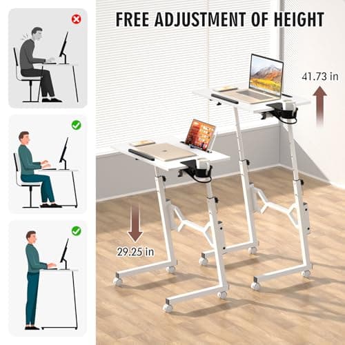 Enayplon Small Standing Desk with Wheels, Portable Treadmill Desk, Rolling Desk Adjustable Height for Laptop, Mobile Standing Table for Walking Pad, Bedside Table 5