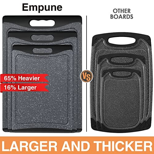 Extra Large Cutting Boards, Plastic Cutting Boards for Kitchen (Set of 3) Cutting Board Set Dishwasher Chopping Board with Juice Grooves Easy-Grip Handles, Dark Grey, Empune 2
