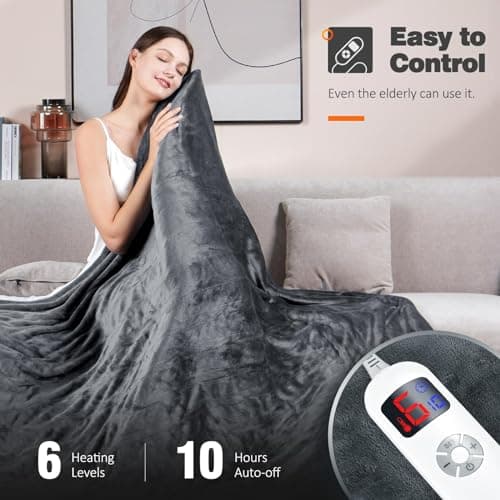 Heated Electric Blanket Full- Super Soft Double-Sided Heating Blanket, 6 Heat Settings, 10 Hours Auto Off, ETL and FCC Certification Fast Heating Electric Throw, Machine Washable, 84 x 72''(Grey) 6