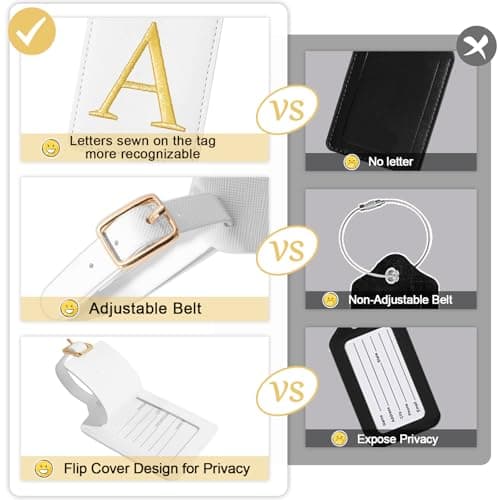 Initial Luggage Tags for Suitcases, Cute Embroidered Letter Luggage Bag Suitcase Identifier Name Baggage Tag, PU Leather Travel Luggage Tags, Bag Tags for Men Women Kids Luggage Handbags(White A) 7