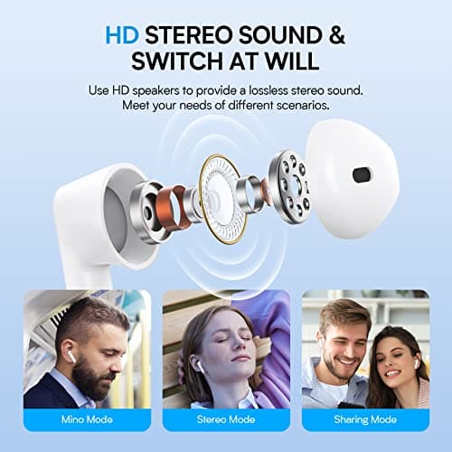 BEBEN Wireless Earbuds 35H Playtime Waterproof Bluetoth Ear Buds, Touch Control Stereo Sound Bluetooth Earbuds with Mic, Wireless Headphones with Type C Charging Case for iPhone Android (White) 5