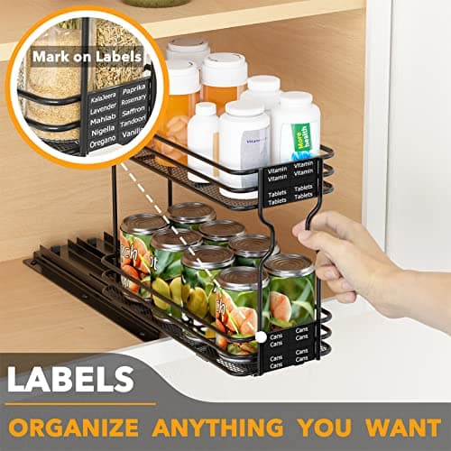SpaceAid Pull Out Spice Rack Organizer for Cabinet, Heavy Duty Slide Out Seasoning Kitchen Organizer, Cabinet Organizer, with Labels, 4.5" W x10.75 D x8.5 H, 1 Drawer 2-Tier 6