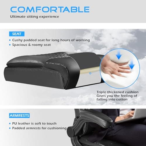 VITESSE Executive Office Chair,Heavy Duty Chair with Flip up Armrest,Ergonomic High Back Computer Gaming Chairs Home Office 400lbs, Big and Tall Office Chair with Lumbar Support（Black） 7